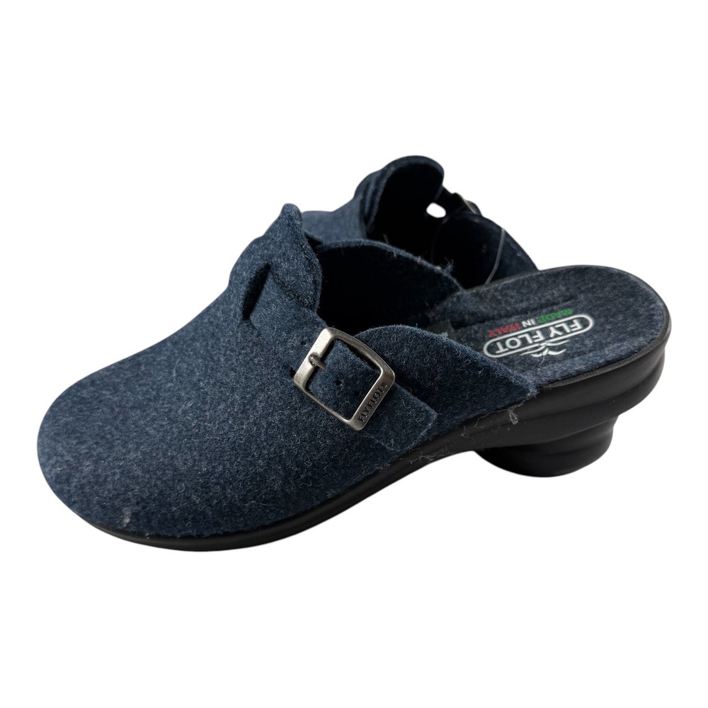 Fly Flot Womens Navy Blue Felt Buckle Clogs Made in Italy Size 40 US 9